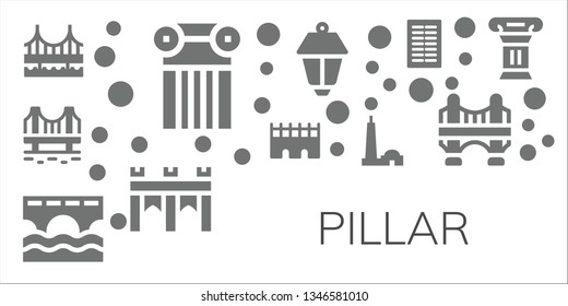 pillar icon set. 11 filled pillar icons.  Collection Of - Bridge, Column, Lamppost, Columns
