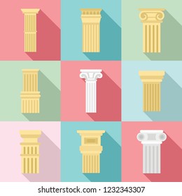 Pillar icon set. Flat set of pillar vector icons for web design