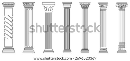  Pillar icon vector, Columns line icon set.  Ancient architecture pillars vector illustration. Pillar symbol design. Vector illustration.