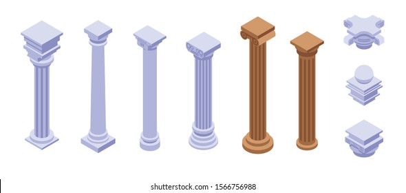 Pillar icons set. Isometric set of pillar vector icons for web design isolated on white background