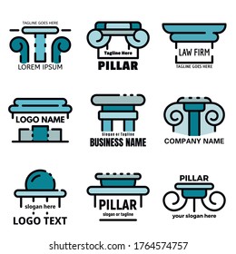 Pillar icons set. Outline set of pillar vector icons thin line color flat isolated on white