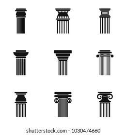 Pillar icons set. Simple set of 9 pillar vector icons for web isolated on white background