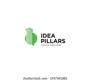 Pillar Idea Flat Logo Template, White And Black Logo Element, Law Justice Logo Icon, Building Construction Architecture Logo