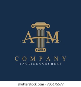 Pillar with initial letter AM logo design template