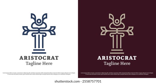 Pillar of justice logo design vector illustration. Silhouette of legal  lawyer attorney judge judgment judgment aristocrat business. Simple minimal classic geometric elegant luxury vector icon symbol.