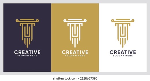 Pillar and latter U logo design with creative concept