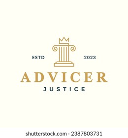 pillar law attorney firm advisor crown king line style simple classic luxury logo design vector icon illustration