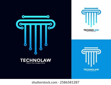 Pillar law technology digital logo vector design. Suitable for technology, digital, law, law firm, attorney