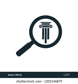 pillar legal law office wit magnifying search icon vector logo element