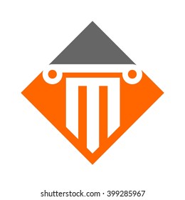 pillar and letter M logo vector.