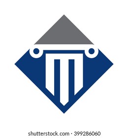pillar and letter M logo vector.