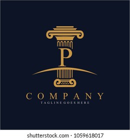 Pillar with letter P logo