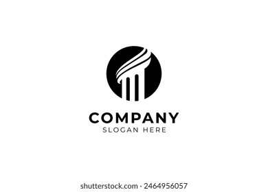 pillar logo in circle shape with silhouette flat vector design