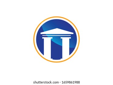 plantilla de diseño del logotipo del pilar en el círculo. plantilla de diseño del logotipo de abogado y de la ley de justicia.
