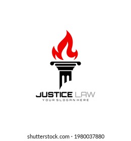 Logotipo del pilar y combinación de diseño de incendios, icono de la ley de justicia