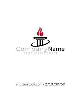 Logotipo do pilar e combinação de design de fogo, logotipo da tocha simples