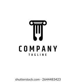 Säulenlogo mit Gabelkombination im flachen Vektordesign
