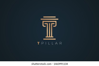 Pillar logo formed letter T with Luxurious gold and silver color