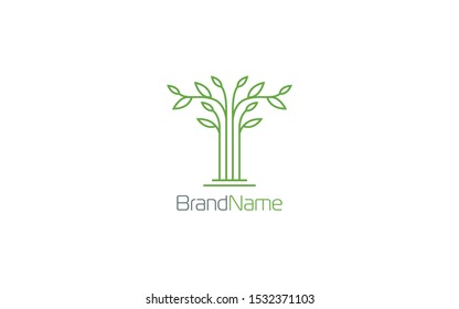 Pillar logo with a leaf symbol in green