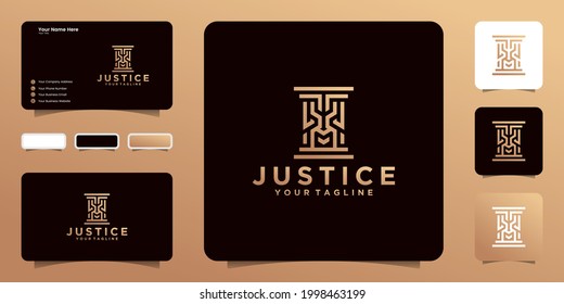 pillar logo with lion face shape ,logo for law and justice business card template design and inspiration