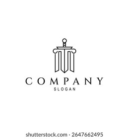 logotipo pilar com espada em estilo de design de arte de linha abstrata