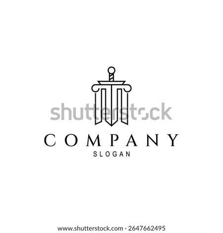 pillar logo with sword in abstract line art design style
