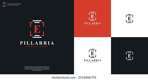 Logotipo do pilar com modelo de design de logotipo exclusivo e letras E combinação