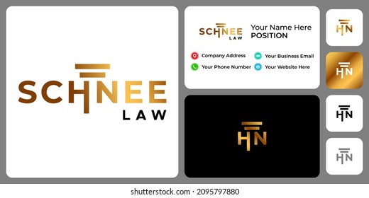Pillar negative space attorney law logo design with business card template.