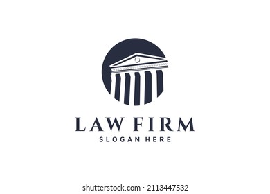 pillar office building with silhouette style law logo design