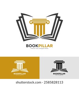 Pillar open book logo combination. Scales and bookstore symbol or icon. 