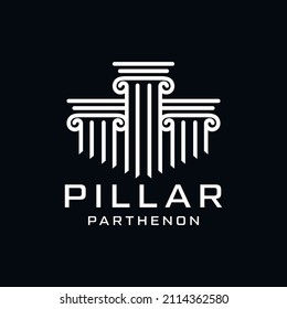 Pillar parthenon law building monument line outline vintage logo design