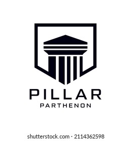 Pillar parthenon law building monument line outline vintage logo design