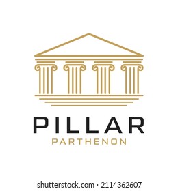Pillar parthenon law building monument line outline vintage logo design svg