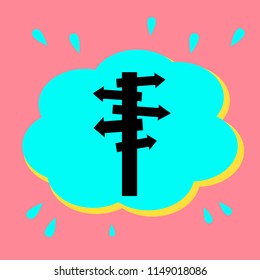 Pillar and pointers. Black icon in a bubble on a pink background. Vector