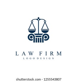 pillar and scale of justice logo design template. justice law and attorney logo design template. Vector Illustration