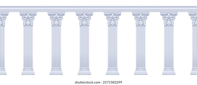 Pillar seamless. Roman or Greek column palace with arch temple on white background. 3d ancient architecture. Vector marble column building from Greece, Rome. Colonnade frame, antique pillar border bg