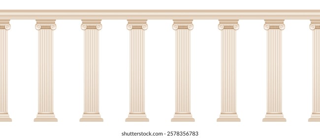 Pillar seamless. Roman or Greek column palace with arch temple on white background. 3d ancient architecture. Vector marble column building from Greece, Rome. Colonnade frame, antique pillar border bg