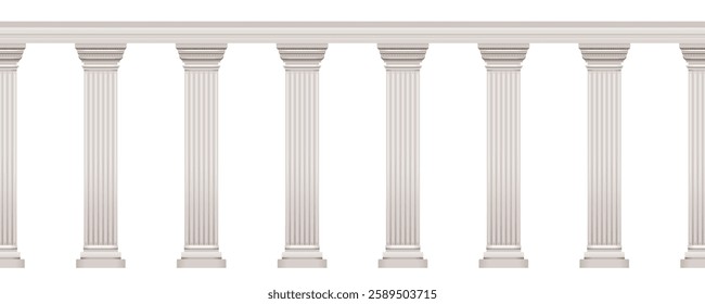 Pillar seamless. Roman or Greek column palace with arch temple on white background. 3d ancient architecture. Vector marble column building from Greece, Rome. Colonnade frame, antique pillar border bg