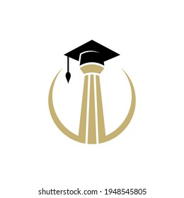 Pillar and toga hat flat logo template ready for use, suitable for law symbol, justice icon, building construction, old architecture, university and others