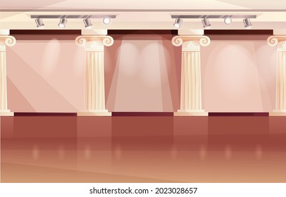 Pillar vector background. Roman classic museum room interior. Cartoon vector illustration.