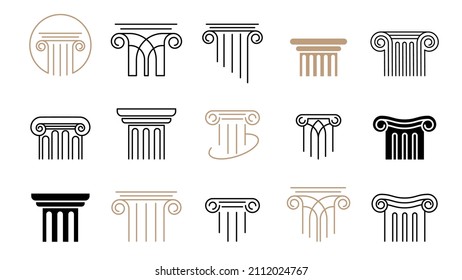 Pillar vector icons collection. Law, finance, attorney and business logo design. Luxury, elegant modern concept design