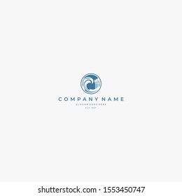 pillar and wave logo concept in a circle shape with elegant and minimalist style