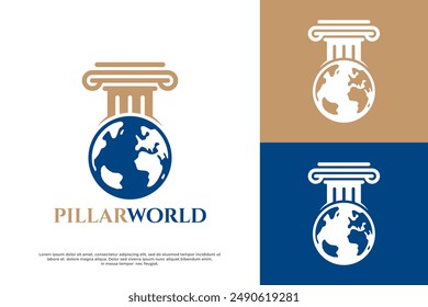 Plantilla del logotipo del Vector del mundo del pilar. Este diseño utiliza el símbolo del pilar y del globo terráqueo. Adecuado para la justicia.