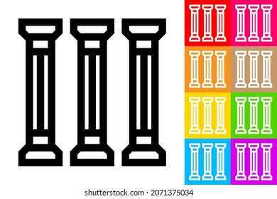 Pillars. Columns. Line Icon With Different Color Background.