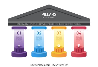 Pillars framework Infographic diagram chart template 4 steps for business presentation vector illustration.