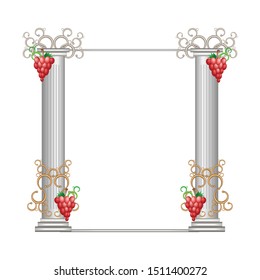 Pillars of palace, with decorations, and red grape clusters on them