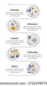 Säulen der Stakeholder-Analyse infographische vertikale Sequenz. Projektmanagement. Visualisierungs-Infochart mit 5 Schritten. Kreise-Workflow