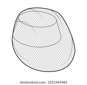 Pillbox Hat with Veil. Head Fashion accessory cap clothing technical illustration. Vector headgear for Men, women, unisex style, flat template CAD mockup sketch outline isolated