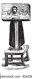 Pillory, after an ancient engraving, vintage engraved illustration. Trousset encyclopedia (1886 - 1891).