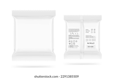 Pillow bag mockup. Vector illustration isolated on white background. Front and back view. Ready to use for your design. Great for presenting your product on small displays, catalogs, previews. EPS10.